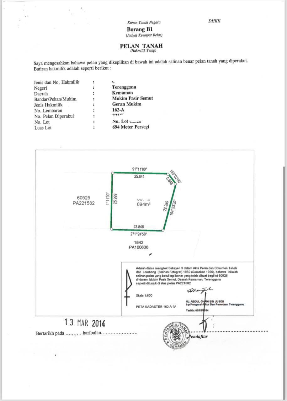 TANAH BANGLO CORNER LOT DI PASIR SEMUT, KEMAMAN